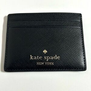 NWT Kate Spade Black Leather Card Holder Wallet with Iconic Logo